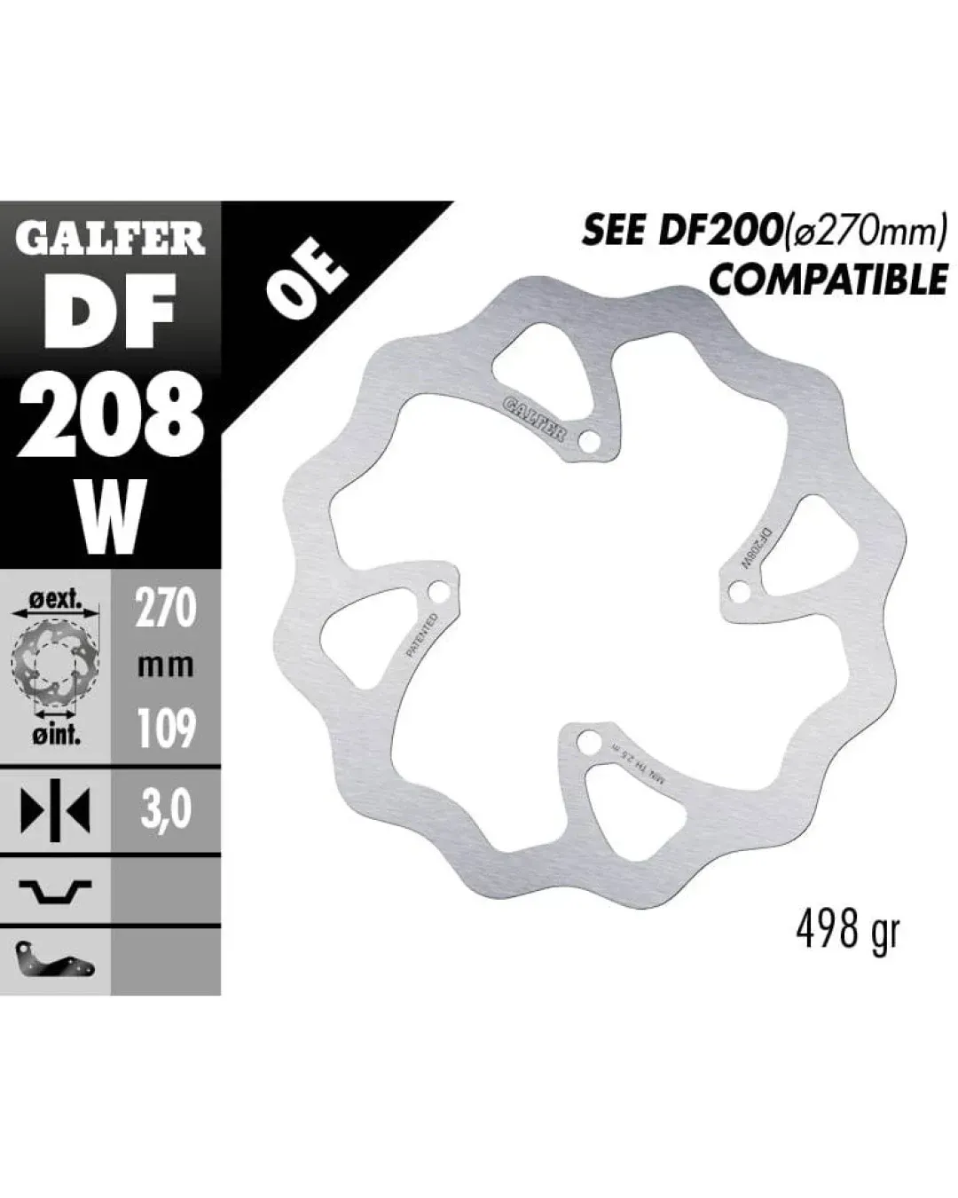 Преден спирачен диск Galfer WAVE FIXED OVERSIZE 270x3mm DF208W