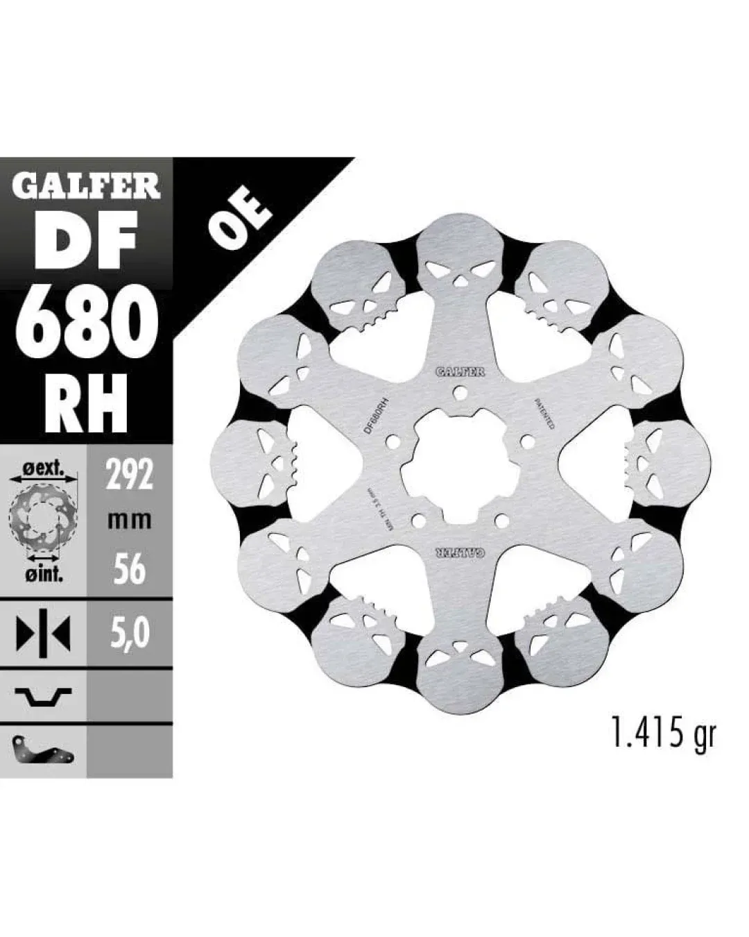 Преден спирачен диск Galfer WAVE SKULL DESIGN FIXED 292x5mm DF680RH