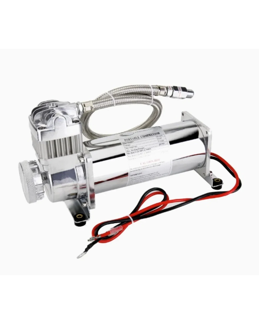 Преносим авто въздушен компресор 12V, 300 PSI, дебит 1.8 CFM, с метален маркуч - за пневматично окачване, офроуд, клаксони и въздушни системи