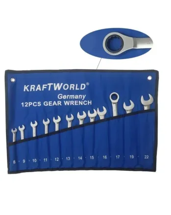 Професионален комплект звездогаечни тресчотни ключове 8 - 22 мм KraftWorld