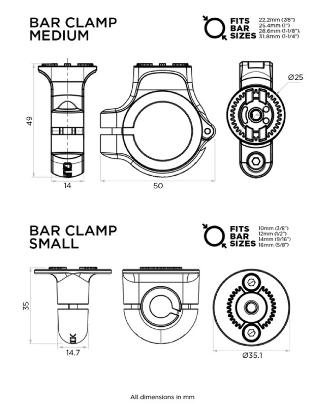 QUAD LOCK 360 Bar Clamp Base V2 - Small