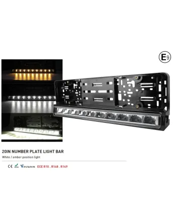 Рамка за Номер с Вграден LED Бар 20 51cm 12v 24v Бяла и Оранжева Дневна DRL Габаритна Светлина