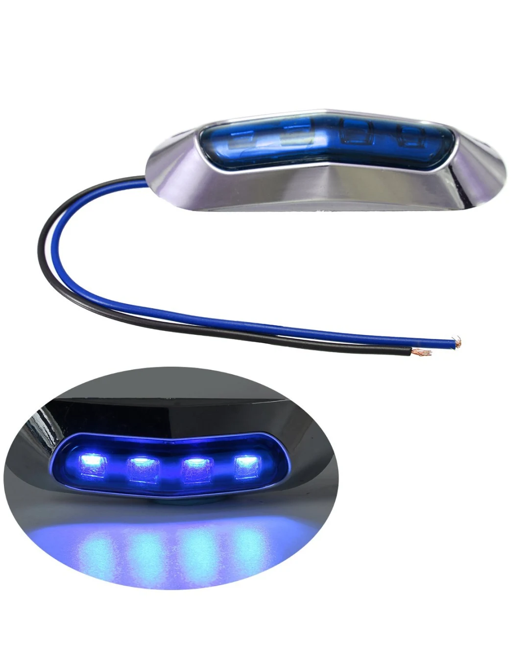 Син LED Габарит, Маркер, 4 диода, Хромирана рамка - 12V