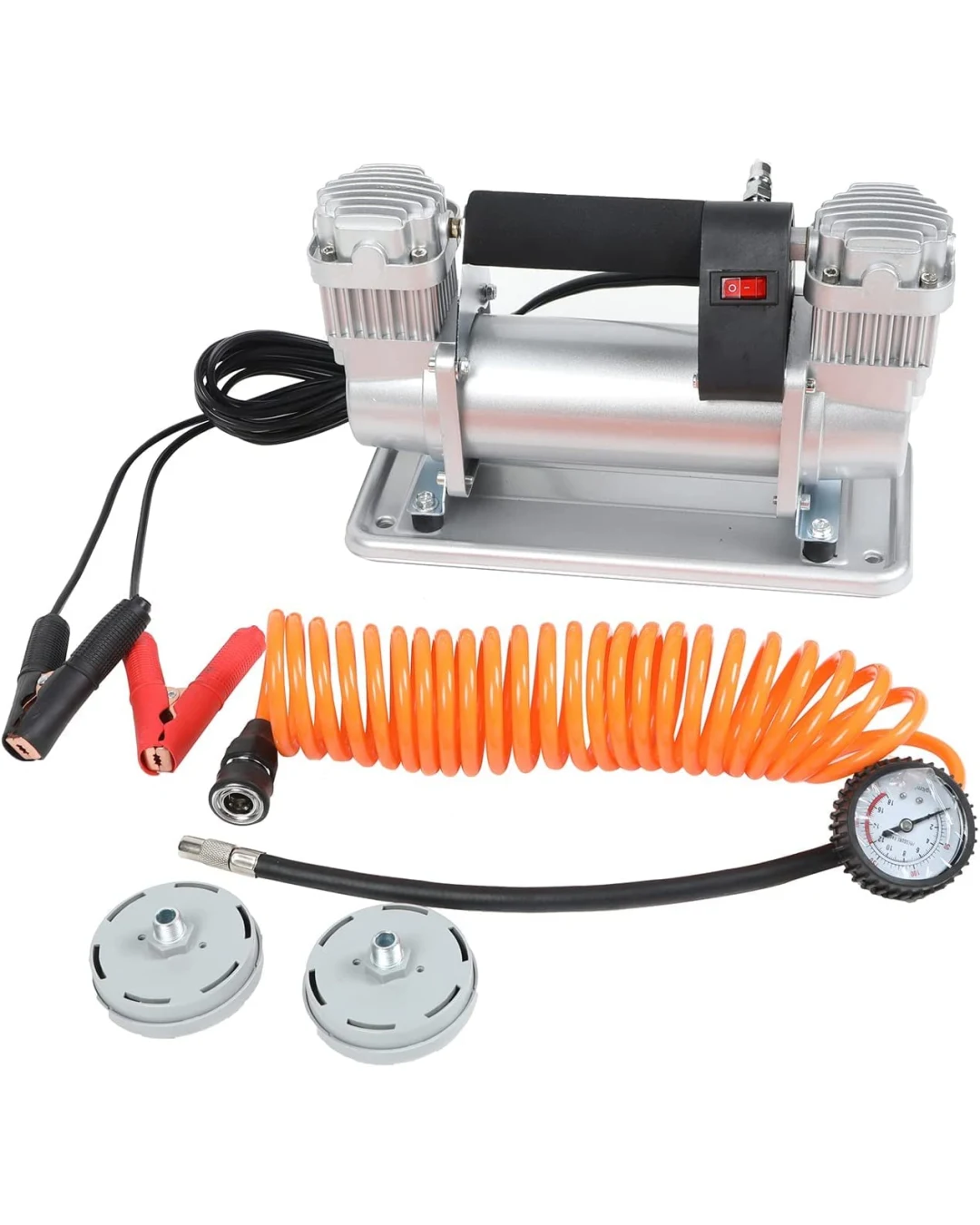 Супер мощен двубутален компресор за помпане на гуми 150l 12V 45Amp подходящ за бусове джипове 4x4 ATV автомобил