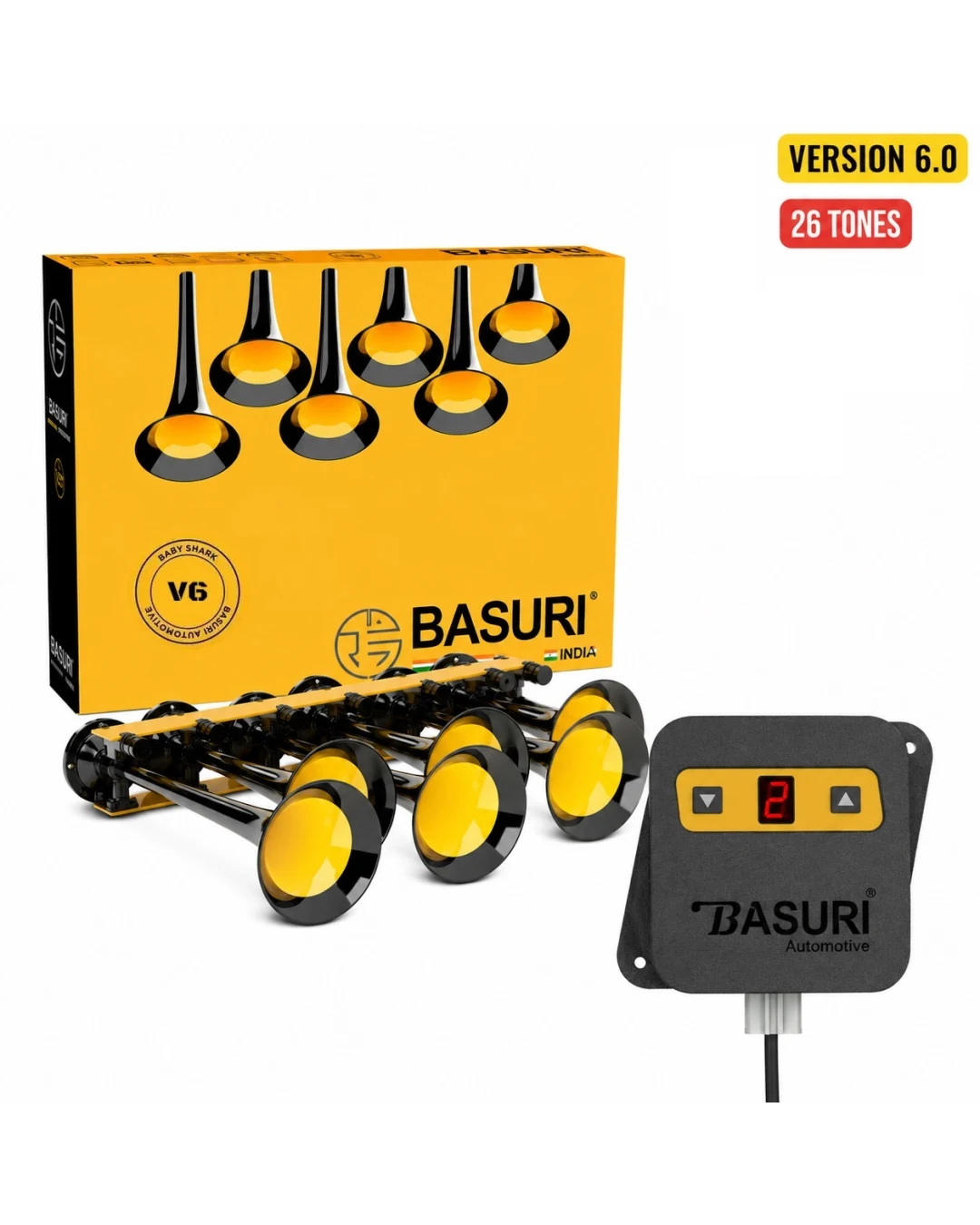 Супер Мощна музикална тромба клаксон Basuri Baby Shark 6.0 с 26 Мелодии 12V-24V 135db за автомобил камион трактор ТИР автобус и др.