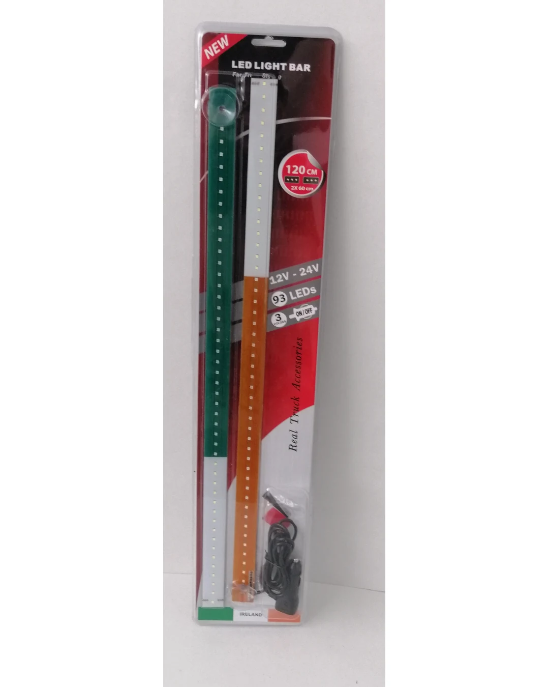 Светещ лед бар 120 cm (2 х 60 cm) 93 LED 12V - 24V зелено-бяло-оранжево IE Ireland флаг знаме Ирландия