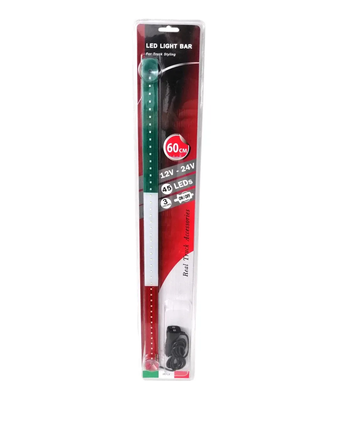 Светещ лед бар 60 cm 45 LED 12V - 24V зелено-бяло-червено IT Italy флаг знаме Италия