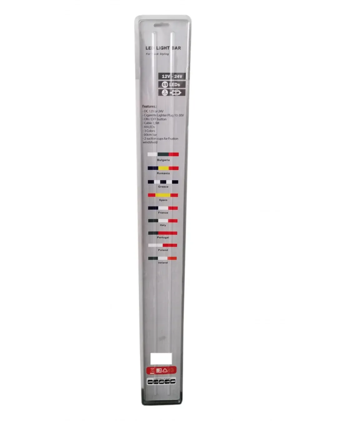 Светещ лед бар 90 cm 69 LED 12V - 24V синьо-бяло GR Greece флаг знаме Гърция