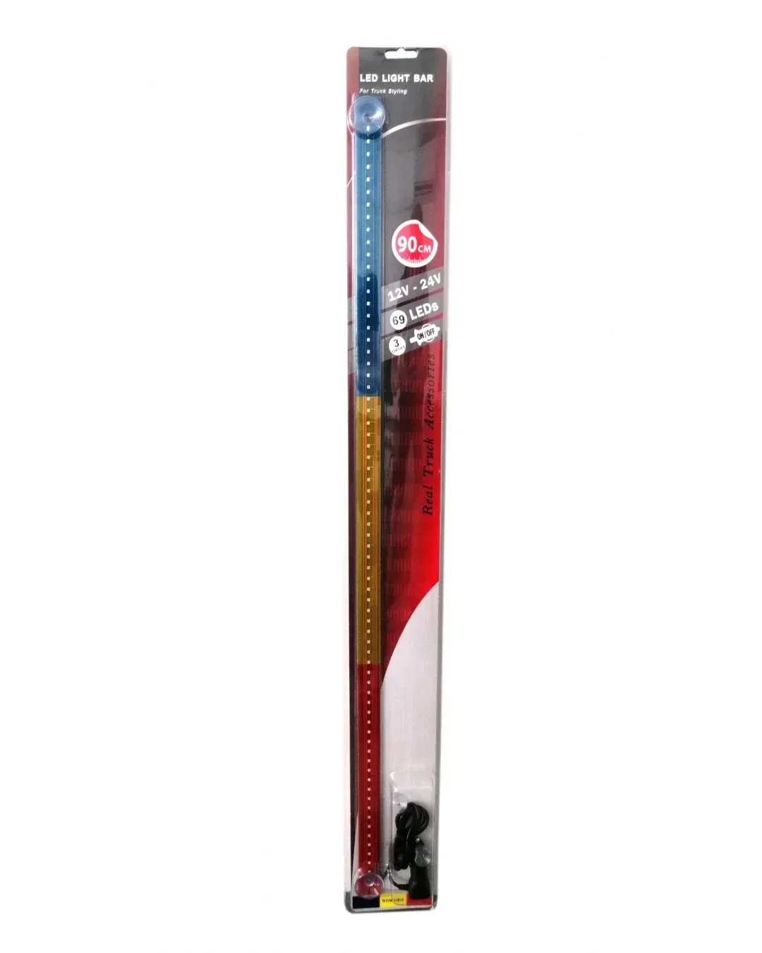 Светещ лед бар 90 cm 69 LED 12V - 24V синьо-жълто-червено RO Romania флаг знаме Румъния