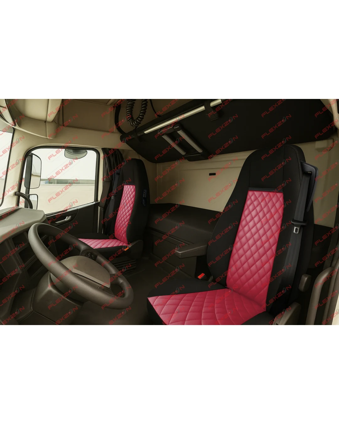 TAP1207SSGКомплект 1+1 тапицерия от еко кожа за VOLVO FH12 EURO 5 2006- 2015 - червено-черно