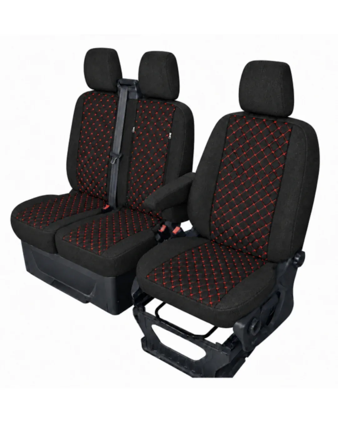 Тапицерия за Ford Transit Custom - черна / червен шев, 8 части (2012+)
