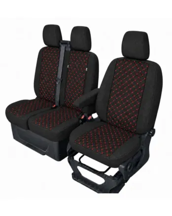 Тапицерия за Ford Transit Custom - черна / червен шев, 8 части (2012+)