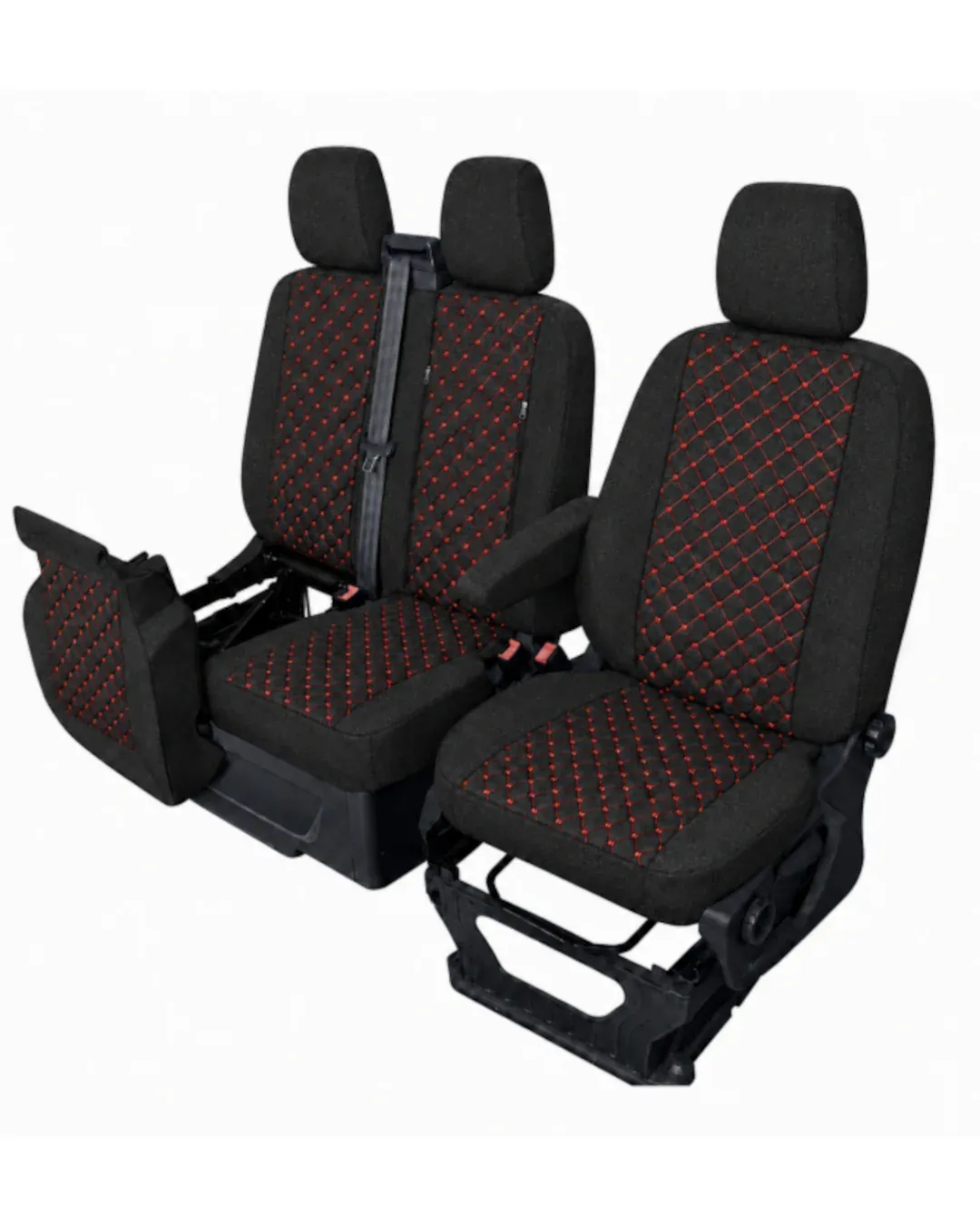 Тапицерия за Ford Transit Custom - черна / червен шев, 8 части (2012+)