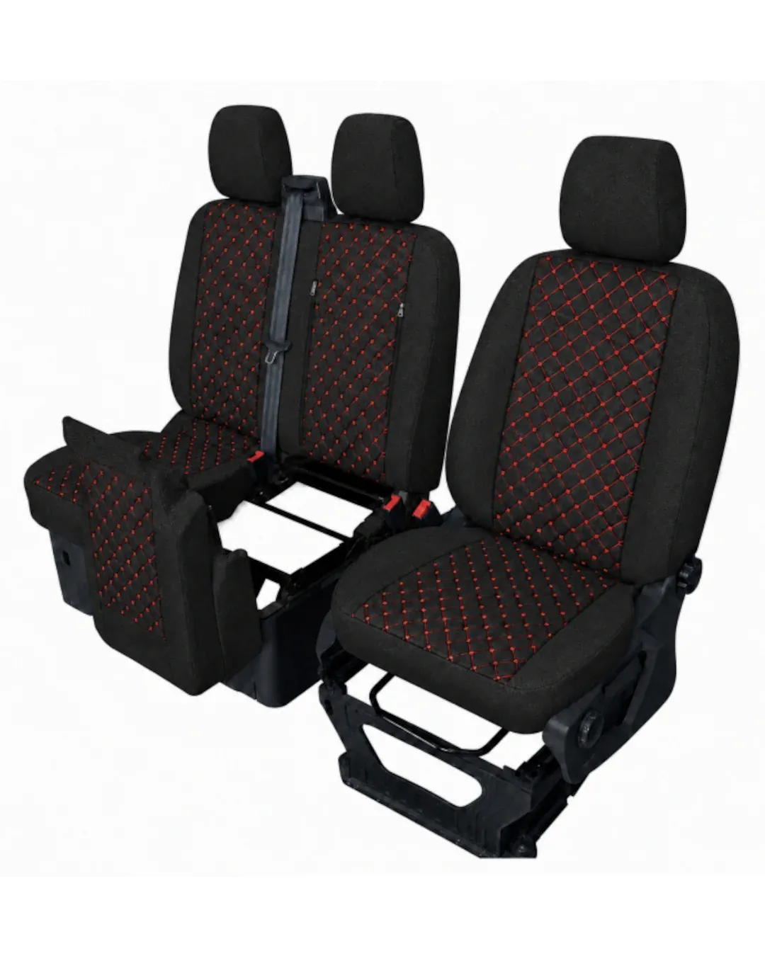 Тапицерия за Ford Transit Custom - черна / червен шев, 8 части (2012+)