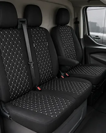 Тапицерия за Ford Transit Custom - Черно / Бял шев, Еко кожа - 8 части (2012+)