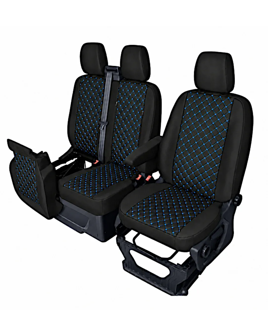 Тапицерия за Ford Transit Custom - Черно / Син шев, Еко кожа - 8 части (2012+)