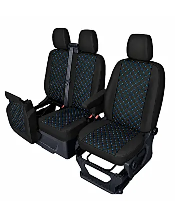 Тапицерия за Ford Transit Custom - Черно / Син шев, Еко кожа - 8 части (2012+)
