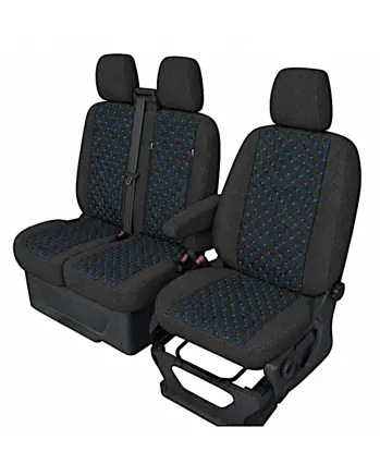 Тапицерия за Ford Transit Custom - Черно / Син шев - Текстил от 8 части (2012+)