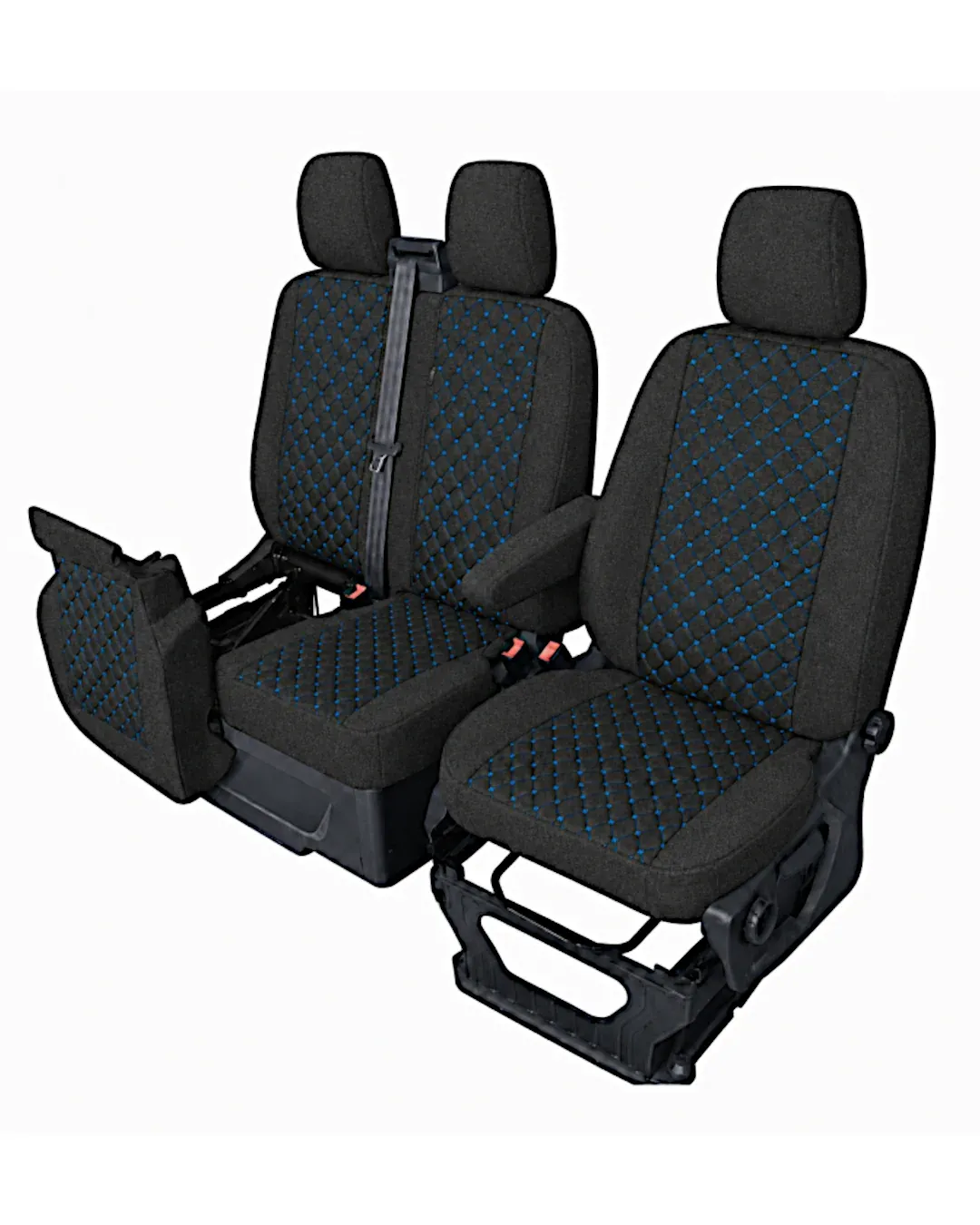 Тапицерия за Ford Transit Custom - Черно / Син шев - Текстил от 8 части (2012+)