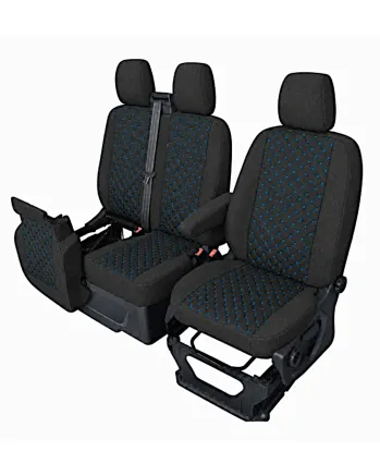 Тапицерия за Ford Transit Custom - Черно / Син шев - Текстил от 8 части (2012+)