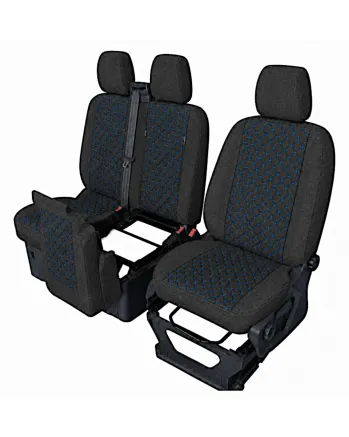 Тапицерия за Ford Transit Custom - Черно / Син шев - Текстил от 8 части (2012+)