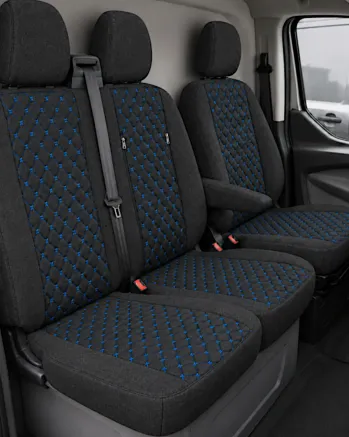 Тапицерия за Ford Transit Custom - Черно / Син шев - Текстил от 8 части (2012+)