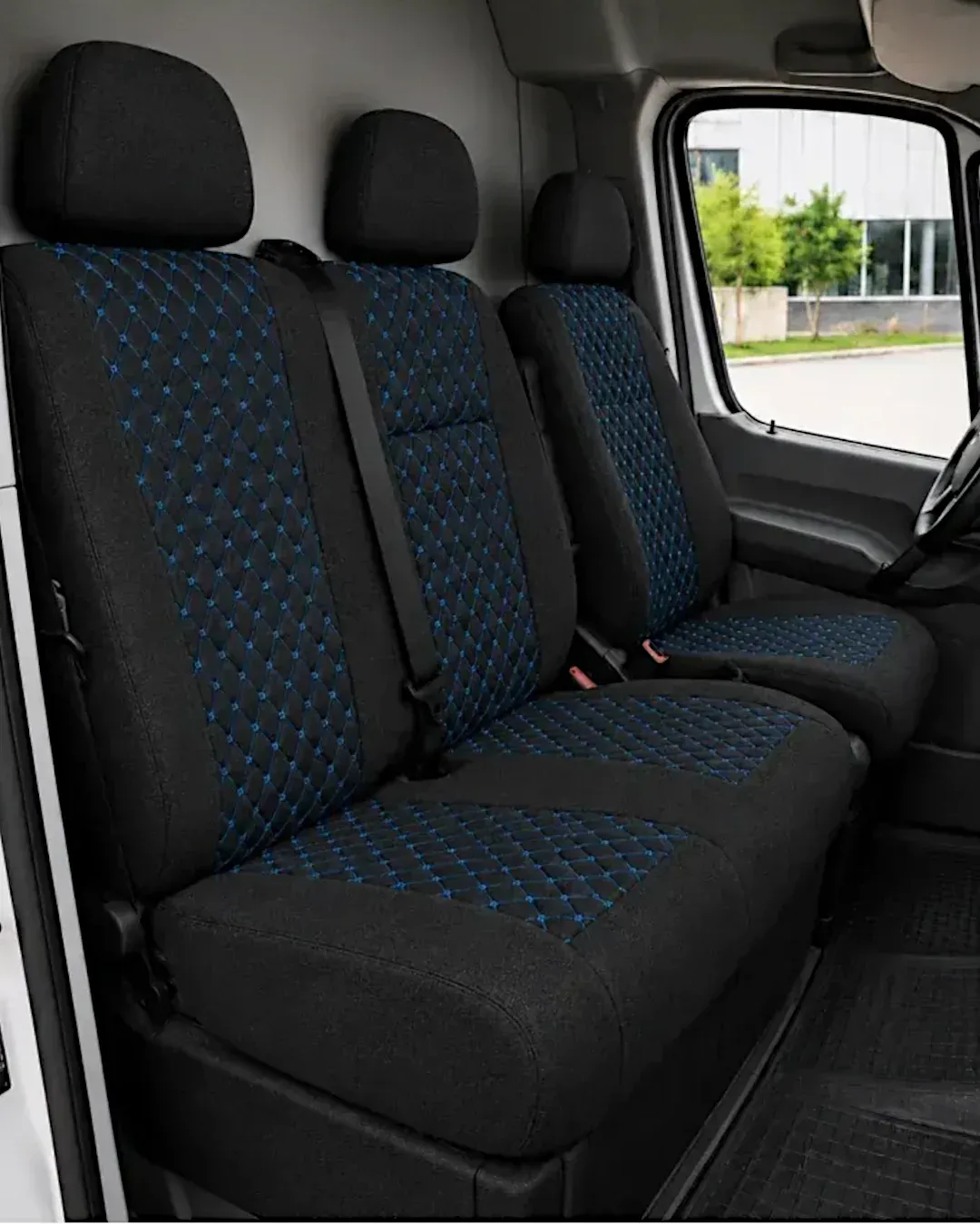 Комплект 2+1 Тапицерия за MERCEDES SPRINTER W906 2006-2018 – Текстил, Черна с бял шев, 8 части