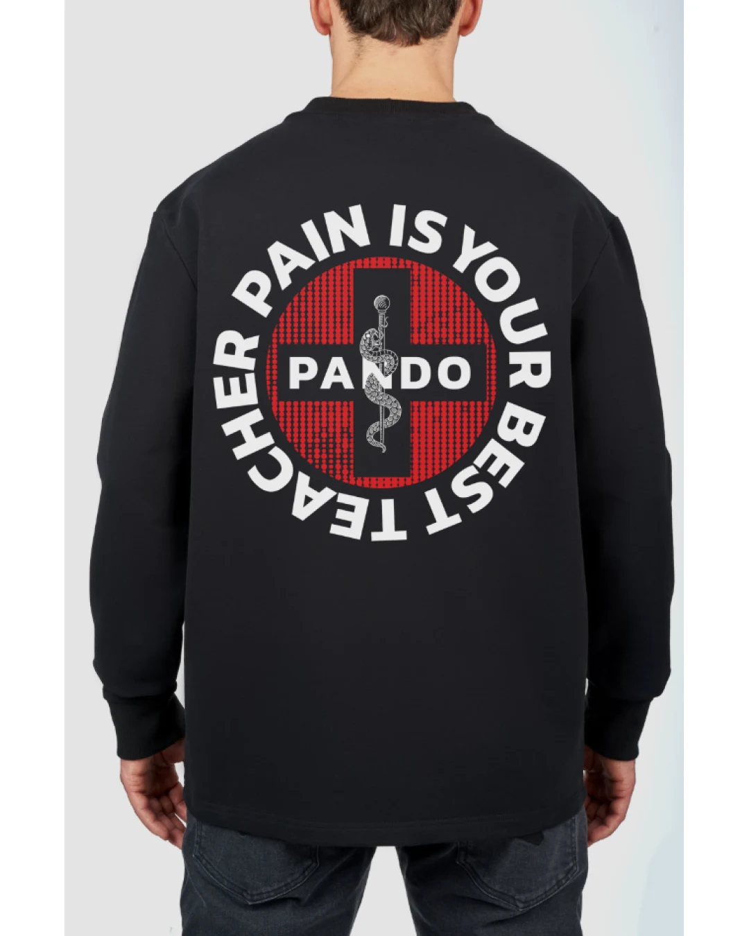 Тениска с дълъг ръкав PANDO MOTO TOMMY PAIN BLACK - Oversized