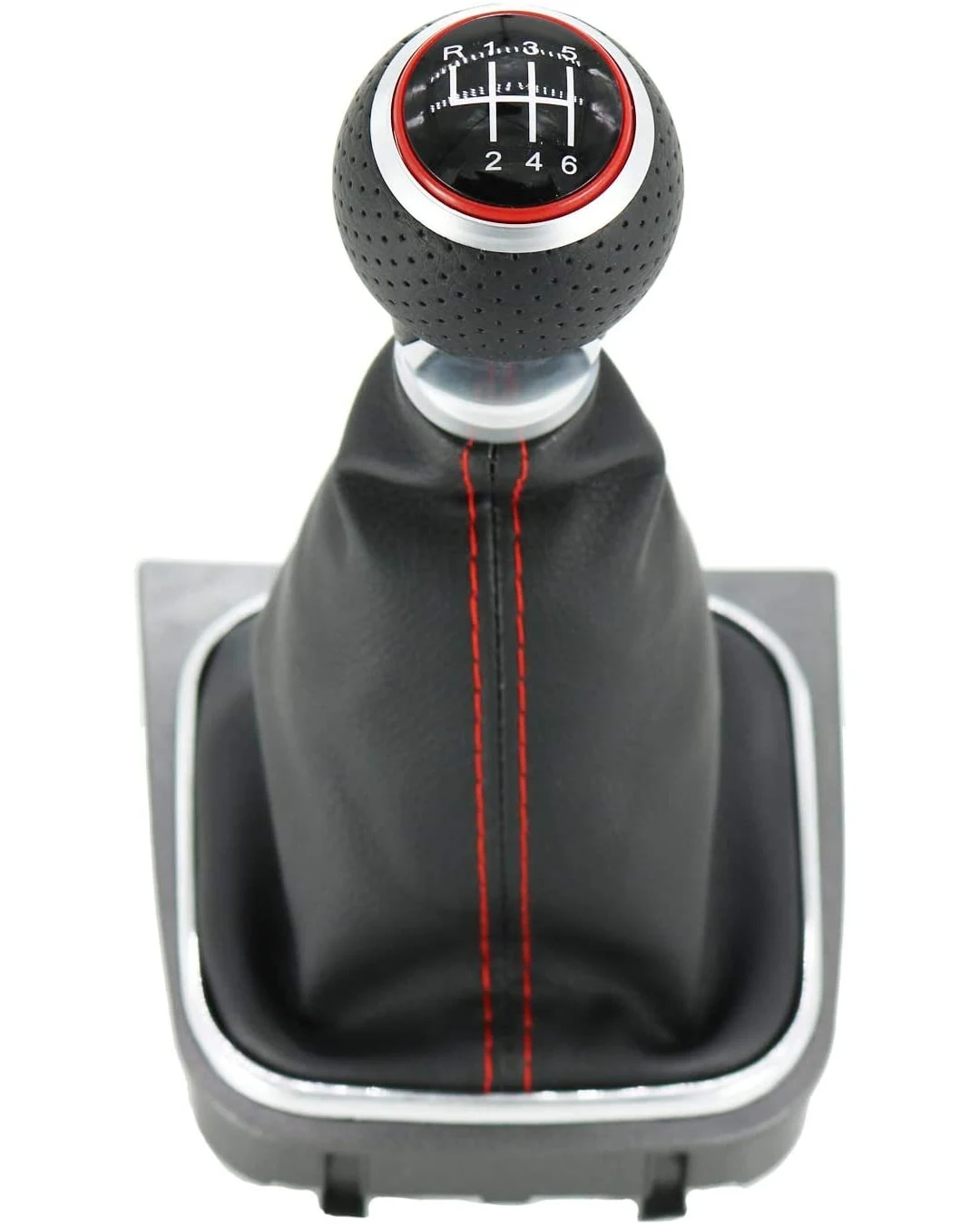 Tопка Скоростен Лост С Маншон, Черна с Червен Кант, Хром, Кожен Кожух, Фолксваген Голф Volkswagen VW Golf 6 A6 MK6 GTI GTD R20 2009 - 2013
