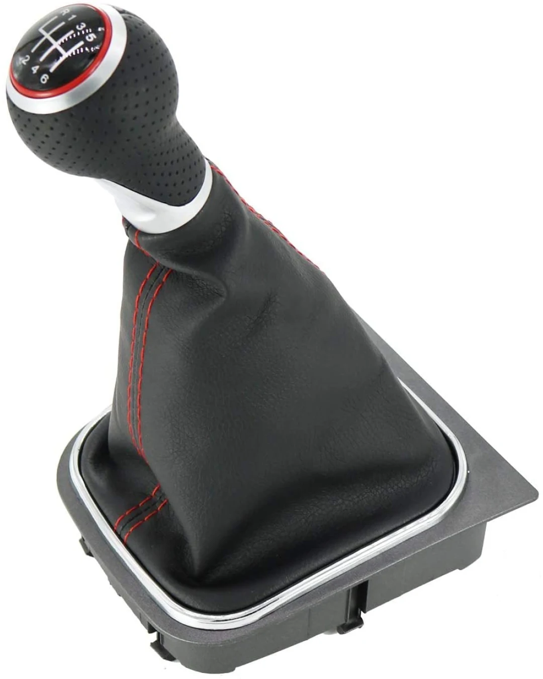 Tопка Скоростен Лост С Маншон, Черна с Червен Кант, Хром, Кожен Кожух, Фолксваген Голф Volkswagen VW Golf 6 A6 MK6 GTI GTD R20 2009 - 2013