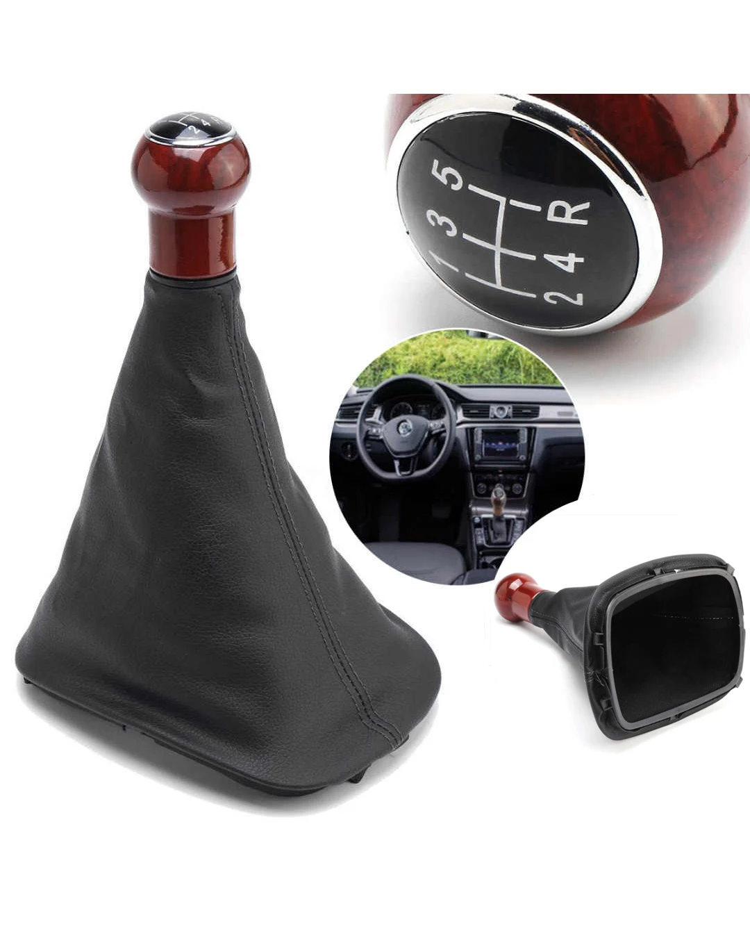 Tопка Скоростен Лост С Маншон, Кафява, Махагон, Кожен Кожух, Фолксваген Пасат Volkswagen VW Passat B5 B5.5 98-04, 5 скорости