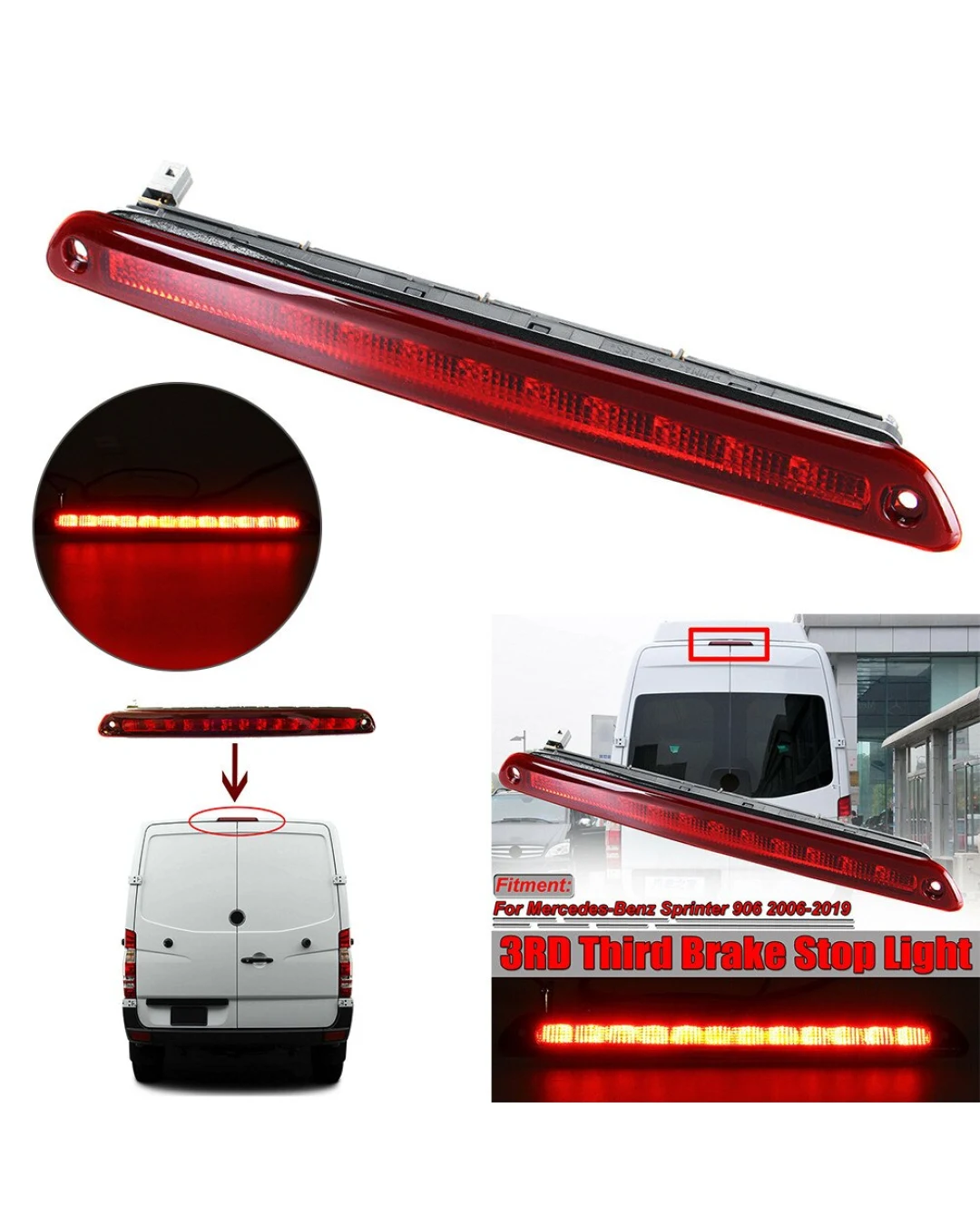 Трети стоп, задна светлина за MERCEDES Sprinter, Мерцедес Спринтер, VOLKSWAGEN VW Crafter, Фолксваген Крафтер 2006-2018, Червен
