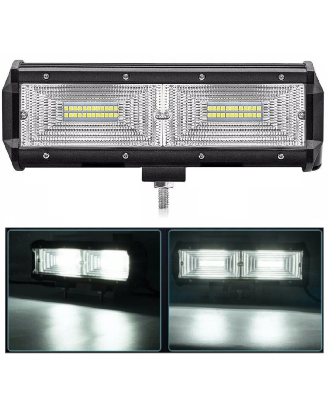 Универсален 144W Лед LED Халоген Фар Работна Лампа 12V - 24V с Разпръсната Flood Светлина за автомобил офроуд бус ван камион 24cm