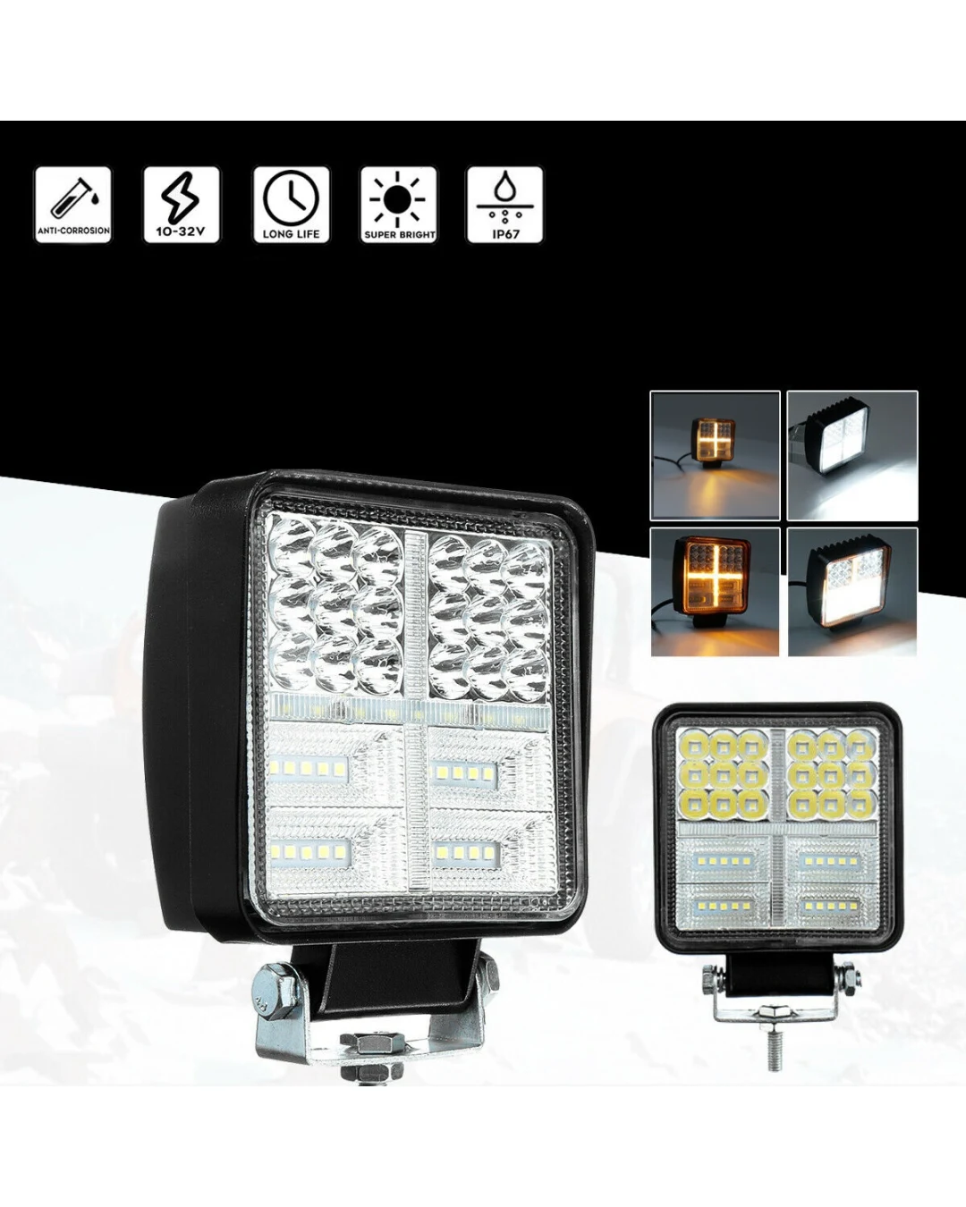 Универсален 162W Лед LED Халоген Фар Работна Лампа 12V - 24V бяла светлина + габаритна оранжева светлина за автомобил офроуд бус ван камион