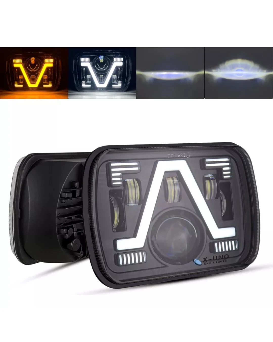 Универсалeн 5x7 инча ЛЕД LED фар лампа халоген 12V-24V къси/дълги с DRL дневни светлини мигач бяло-жълто 4800lm за АТВ джип камион трактор и др.