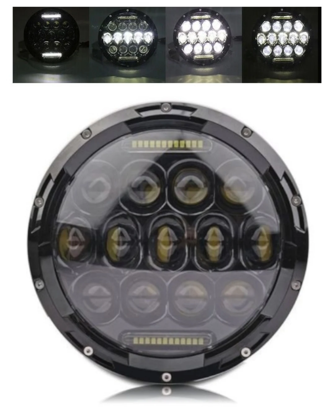Универсален 7 инча 18см ЛЕД LED фар лампа халоген 12V-24V къси/дълги с DRL дневни светлини бяло 4000lm за АТВ джип мотоциклет камион трактор и др.