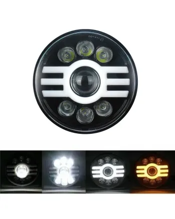Универсален 7 инча 18см ЛЕД LED фар лампа халоген 12V-24V къси/дълги с DRL дневни светлини мигач бяло-жълто 5000lm за АТВ джип мотоциклет камион трактор и др.