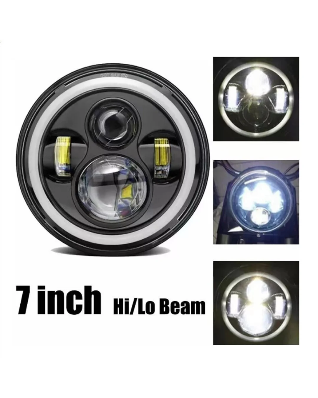 Универсален 7 инча 18см ЛЕД LED фар лампа халоген 12V-24V къси/дълги с DRL дневни светлини мигач бяло-жълто 6500lm за АТВ джип мотоциклет камион трактор и др.