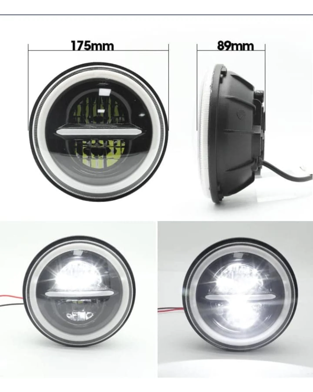 Универсален 7 инча 18см ЛЕД LED фар лампа халоген 12V-24V къси/дълги с DRL дневни светлини мигач бяло-жълто 7500lm за АТВ джип мотоциклет камион трактор и др.