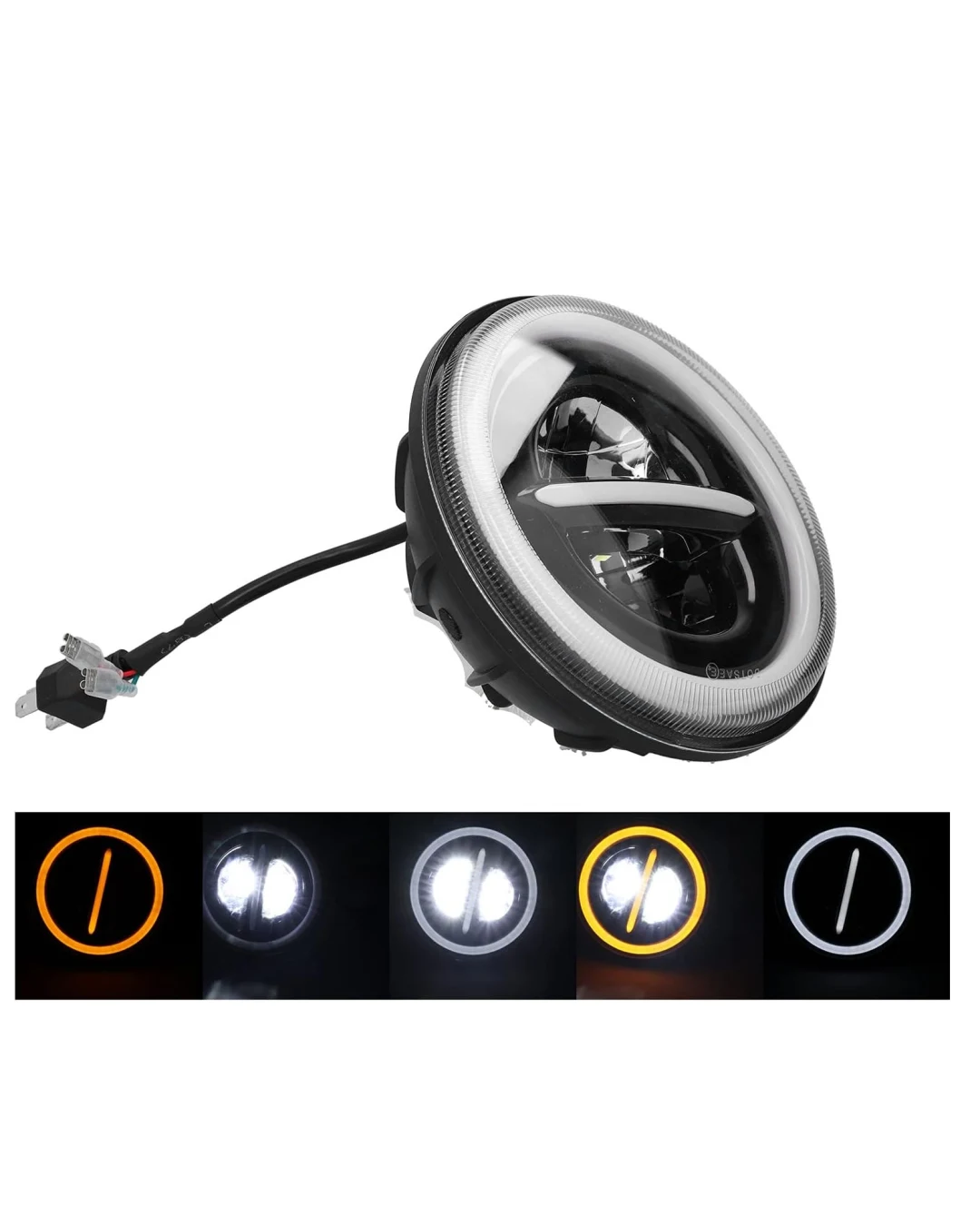 Универсален 7 инча 18см ЛЕД LED фар лампа халоген 12V-24V къси/дълги с DRL дневни светлини мигач бяло-жълто 7500lm за АТВ джип мотоциклет камион трактор и др.