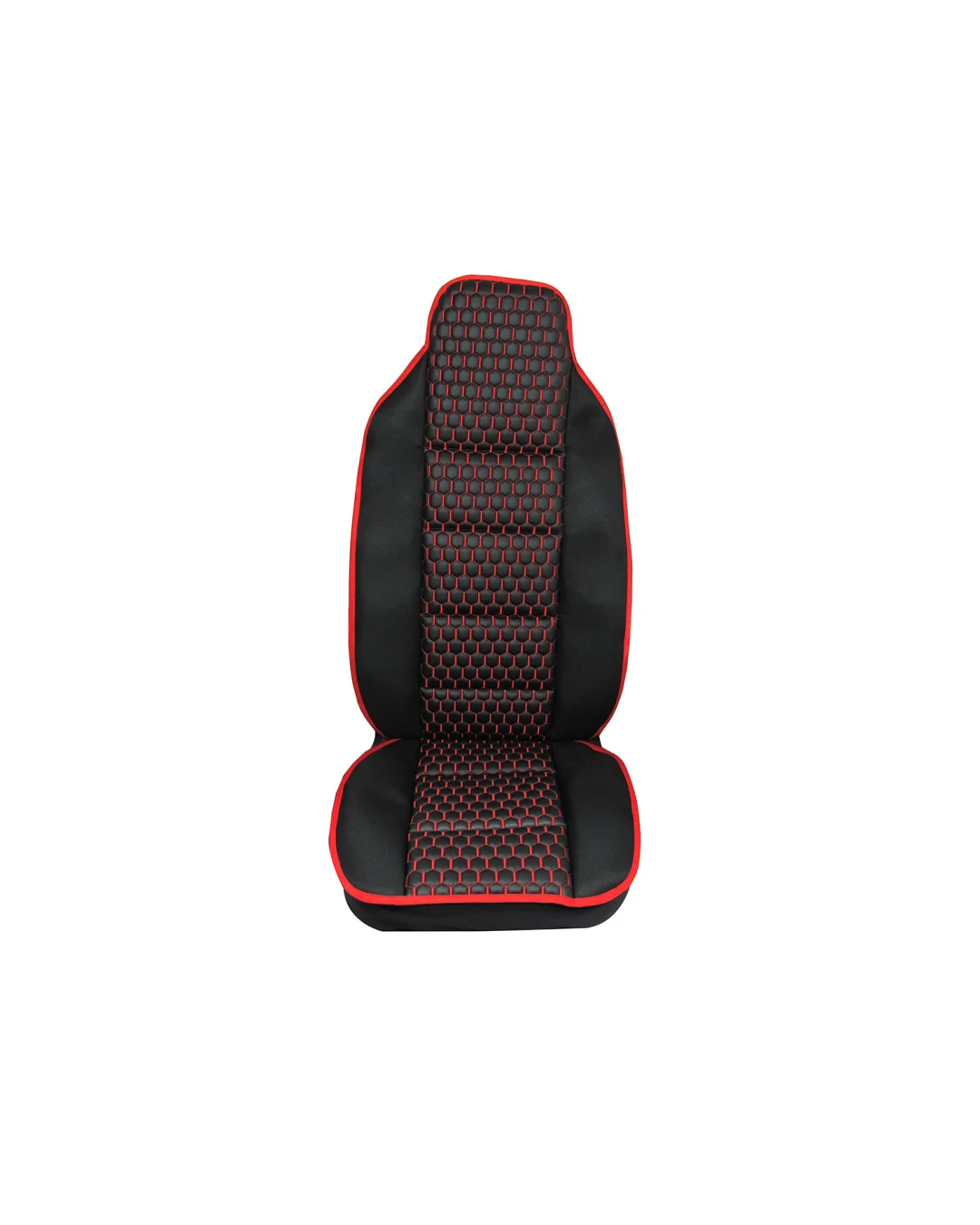 Универсален калъф за седалка на камион - релефен - еко кожа и текстил - Volvo, DAF, Man, Scania, Mercedes, Iveco - черно с червен кант и конец