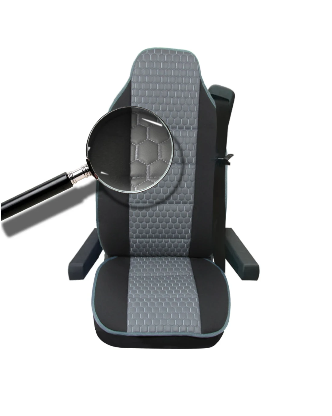 Универсален калъф за седалка на камион - релефен - еко кожа и текстил - Volvo, DAF, Man, Scania, Mercedes, Iveco - черно със сиво