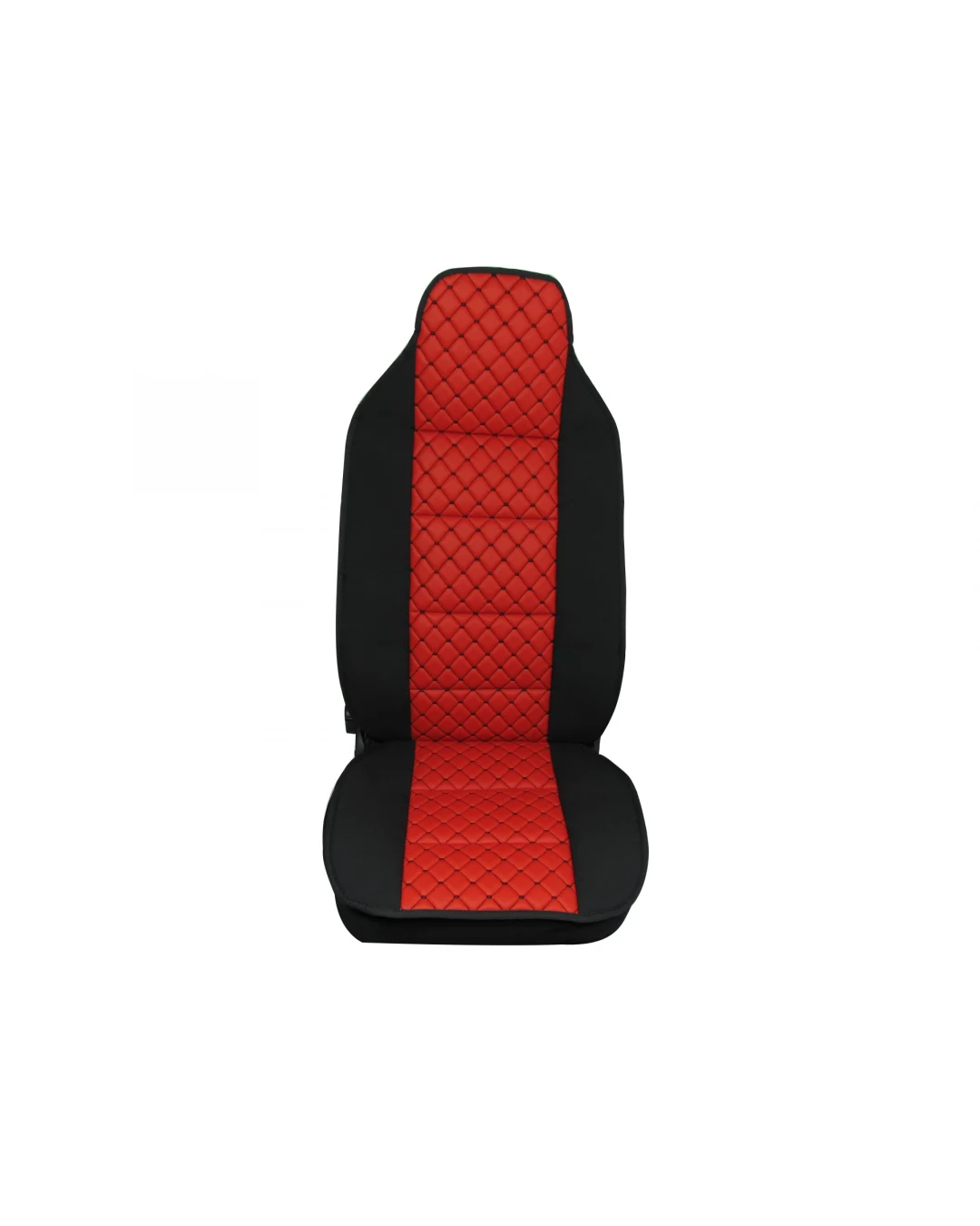 Универсален калъф за седалка на камион - релефен - еко кожа и текстил - Volvo, DAF, Man, Scania, Mercedes, Iveco - червено с червен конец