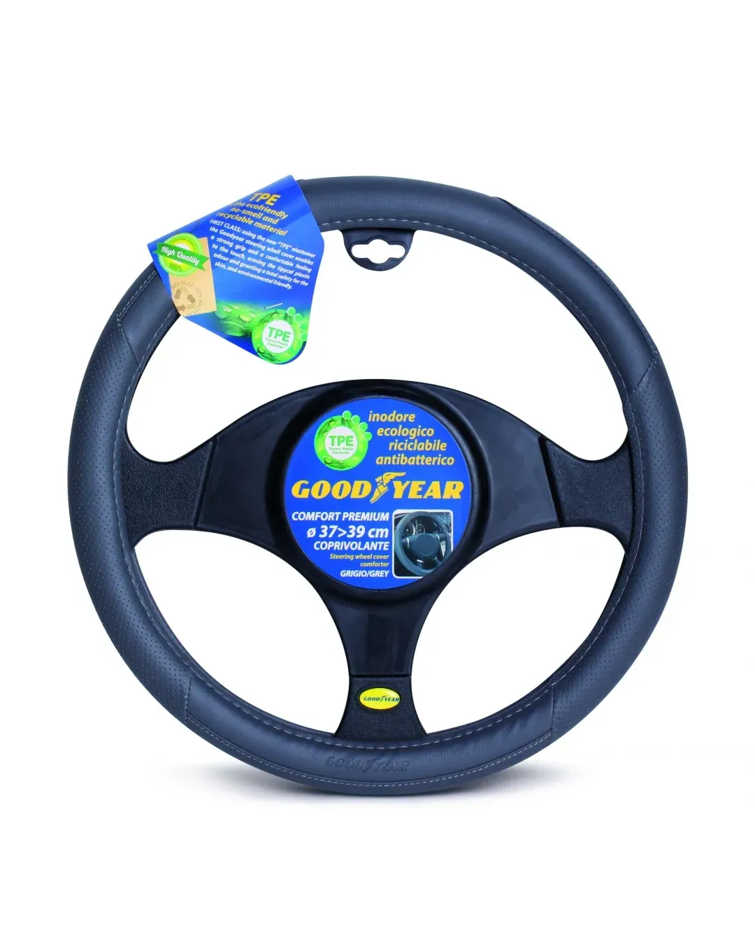 Универсален калъф за волан от еко кожа сив за автомобил бус ван 37-39 cm Goodyear Гудиър