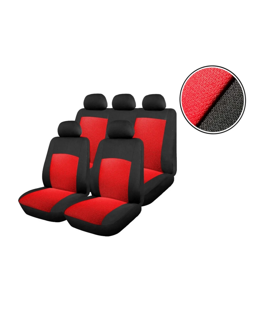 Универсален комплект тапицерия (калъфи) за седалки - черна с червено