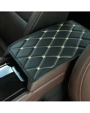 Универсален кожен калъф подложка за подлакътник на автомобил 29 cm x 17 cm черно с бял шев
