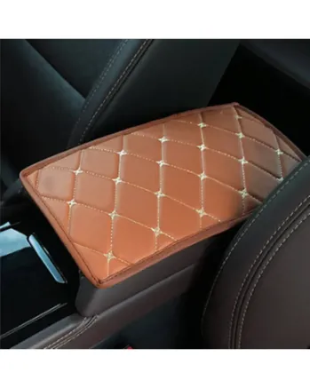 Универсален кожен калъф подложка за подлакътник на автомобил 29 cm x 17 cm кафяво с бежов шев