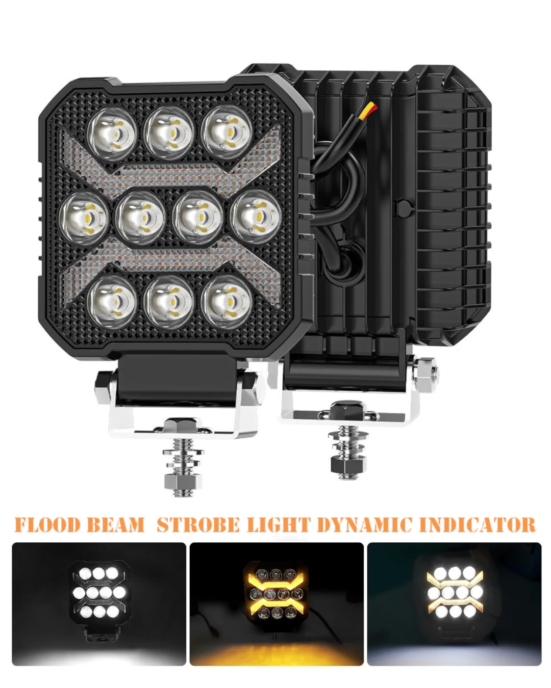 Универсален LED халоген халоген с бяла светлина и оранжева DRL - 10 диода, 1700 lm, 17 W, 12V-24V, IP68, 7 режима на работа, стробоскопичен режим и динамичен мигач