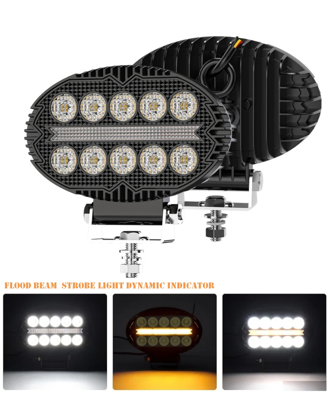 Универсален LED халоген с бяла светлина и оранжев DRL - 10 диода, 2000 lm, 12V-24V, IP67, 5 режима на работа, стробоскопичен режим и динамичен мигач