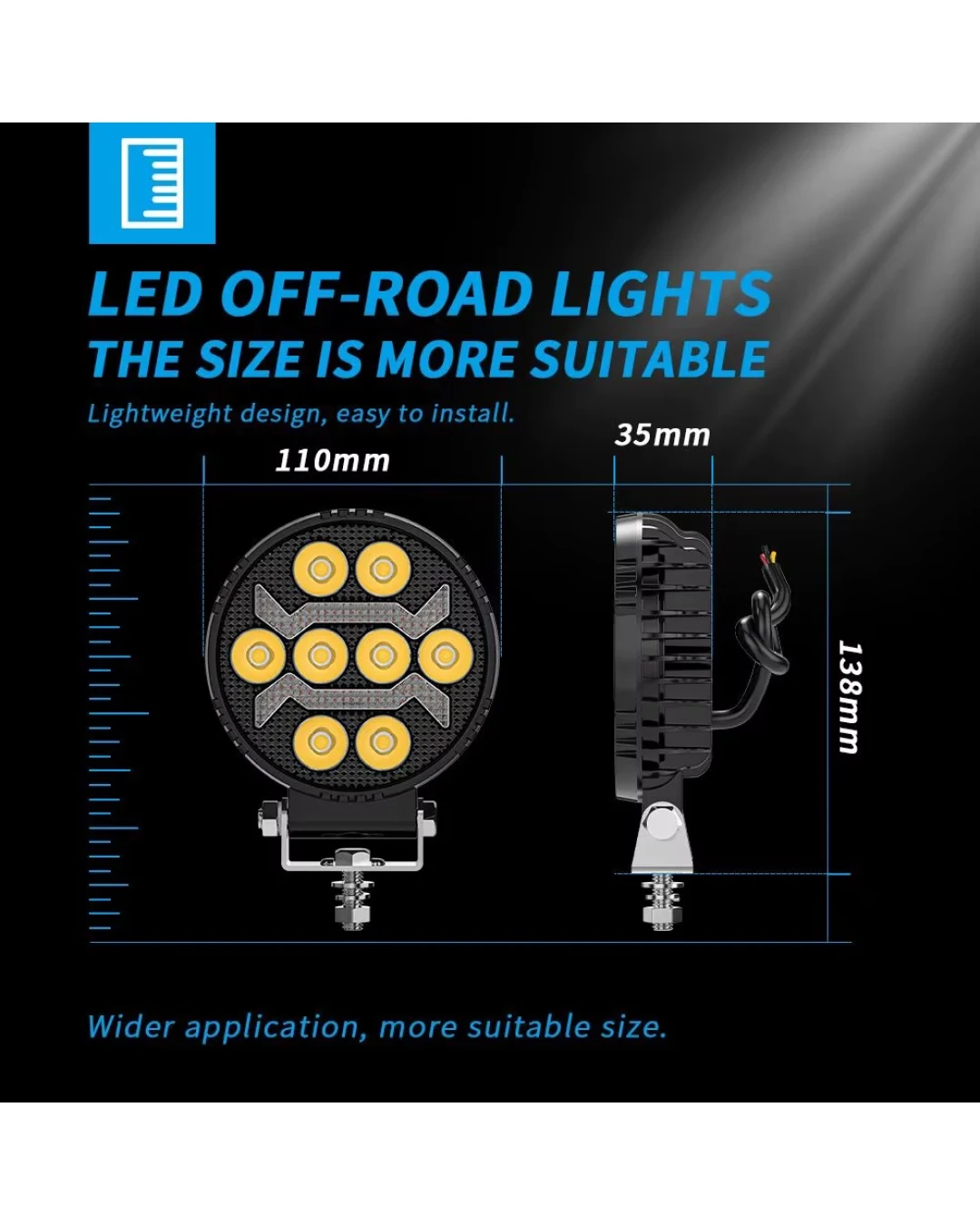 Универсален LED халоген с бяла светлина и оранжева DRL - 8 диода, 12V-24V, IP68, 7 режима на работа, стробоскопичен режим и динамичен мигач